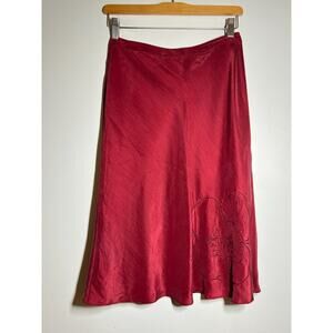 VTG Banana Republic EUC Deep Red 100% Silk Floral Embroidery Fully Lined Skirt 2